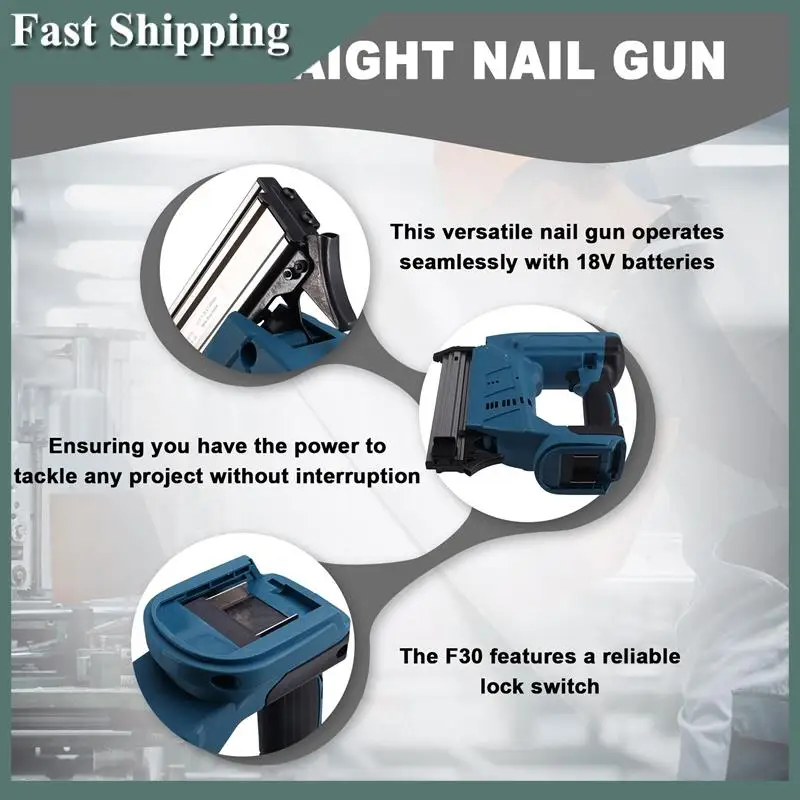 -MEOF F30 Straight Nail Gun Building Decoration Nail Shot Furniture Make Tool With Lock Switch For  18V Battery