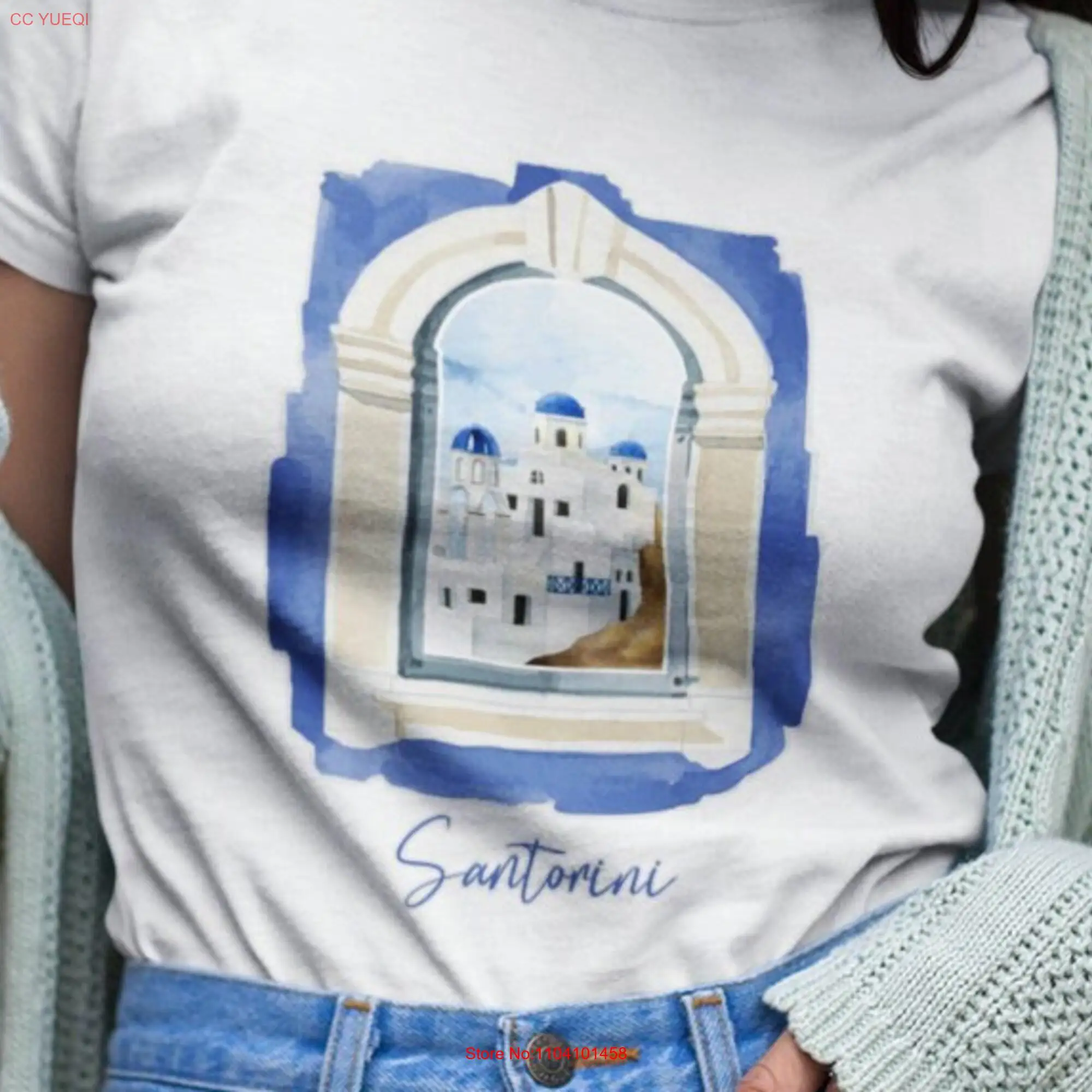 Santorini Watercolor T shirt Greece Vacation Souvenir Travel Greek Islands Lover long or short sleeves