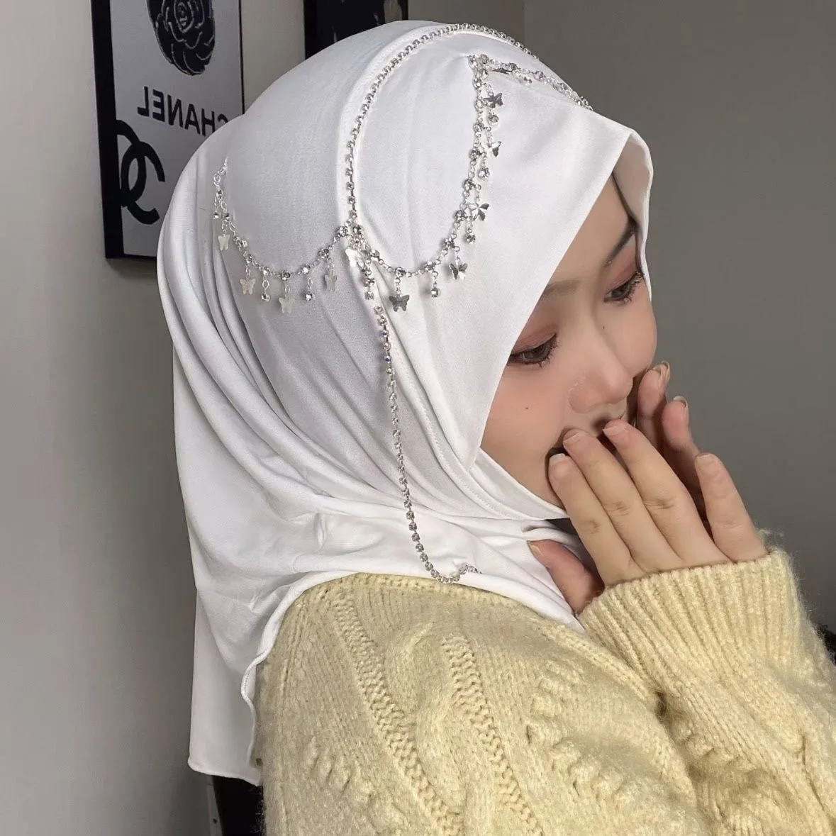 Chains Tassels Moslem Women Muslim Shawls Hijab Head Cover 4