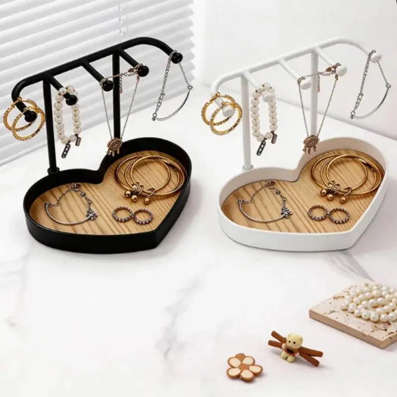 Jewelry Organizer Display Stand Rack With Wooden Tray For Earrings Bracelet Neck