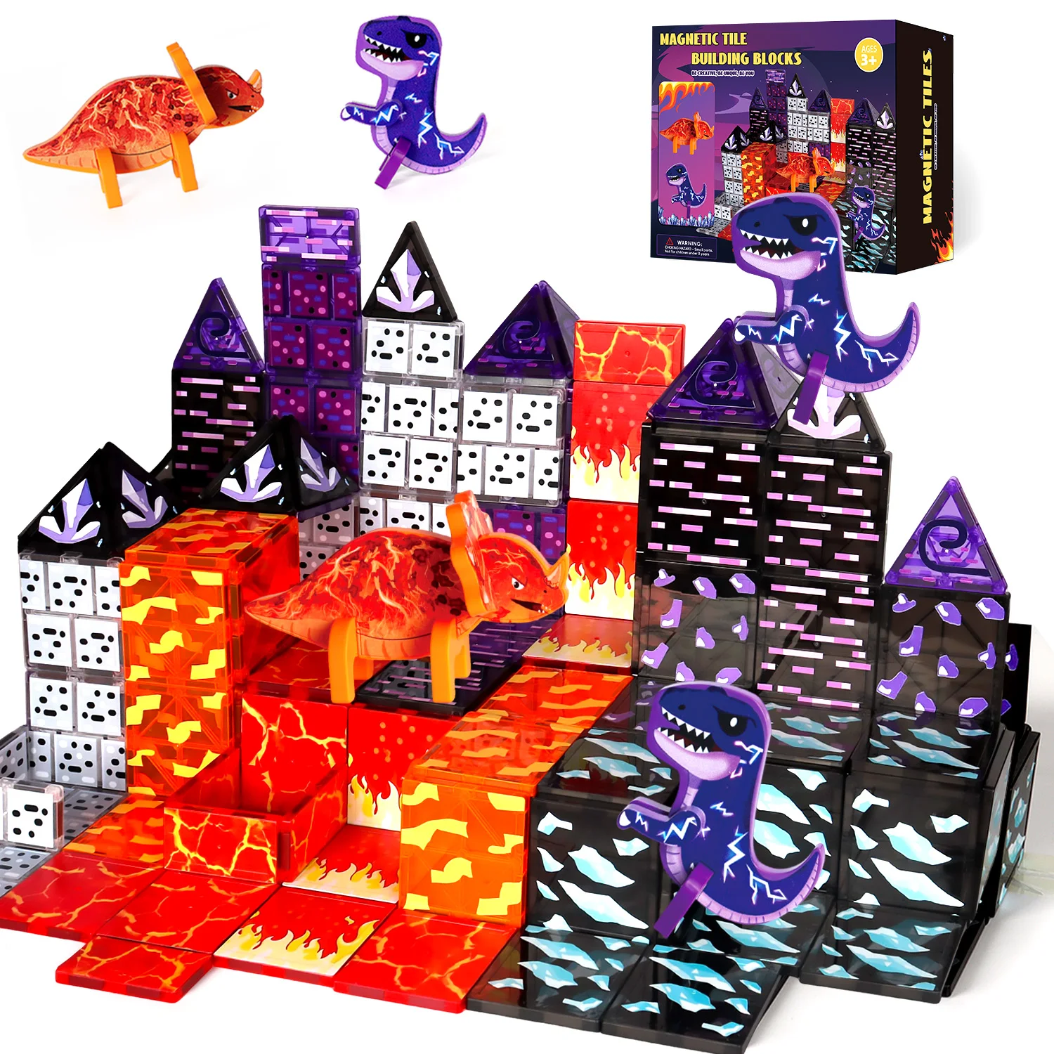 磁気パズル恐竜ビルディングブロックおもちゃ、男の子と女の子へのギフト、恐竜のおもちゃ、鮮やかな色、インタラクティブ