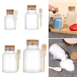 100-500g Refillable Frosted Seal Jar With Wooden Spoon Bath Salt ABS Bottle Soft Cork Storage Stopper Empty Travel Containers