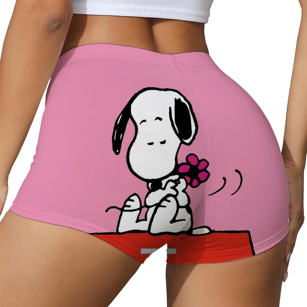 여성용 스누피 프린트 힙 리프트 요가 반바지 운동 하이 웨이스트 플리츠 힙 리프트 바지