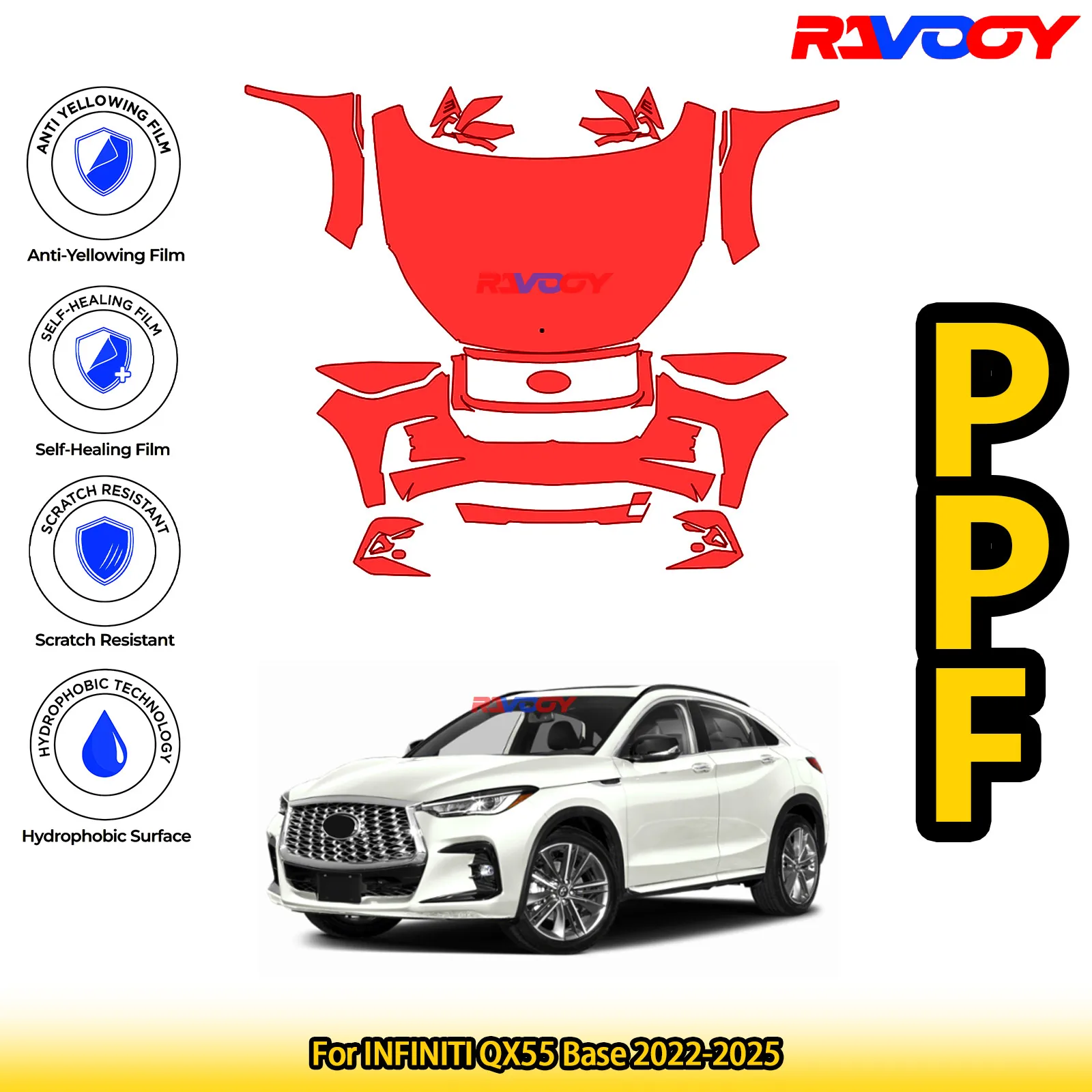

For INFINITI QX55 Base 2022-2025 Glossy Matte Black Precut front PPF Kit Paint Protection Film