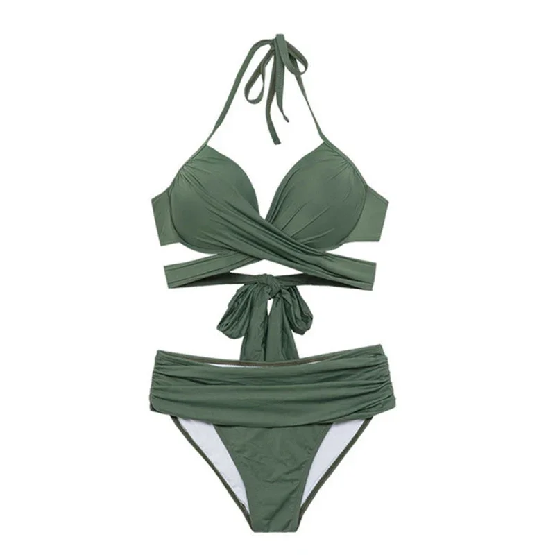 Women's Sexy Bikini Set Swimsuit Summer New Lady Push Up Solid Coloer Backless Swimwear Brazilian Bathing Suit Fashion Beachwear