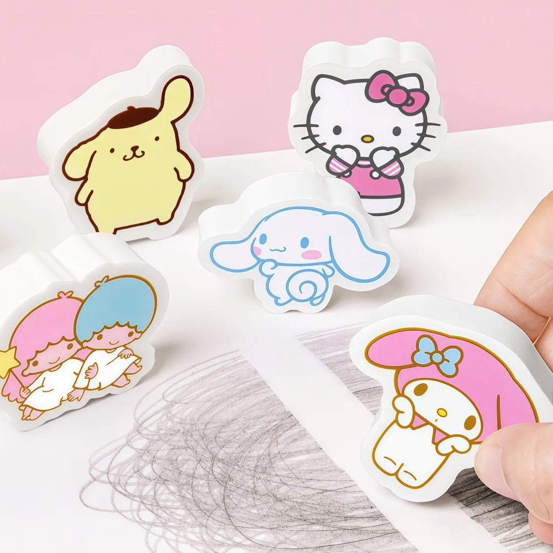 6 Types of Sanrio Character-Shaped Erasers, Cartoon Characters, Erasers for Students to Write and Draw With, Erase Cleanly Without Leaving Marks, Cute Stationery for Children in a Box