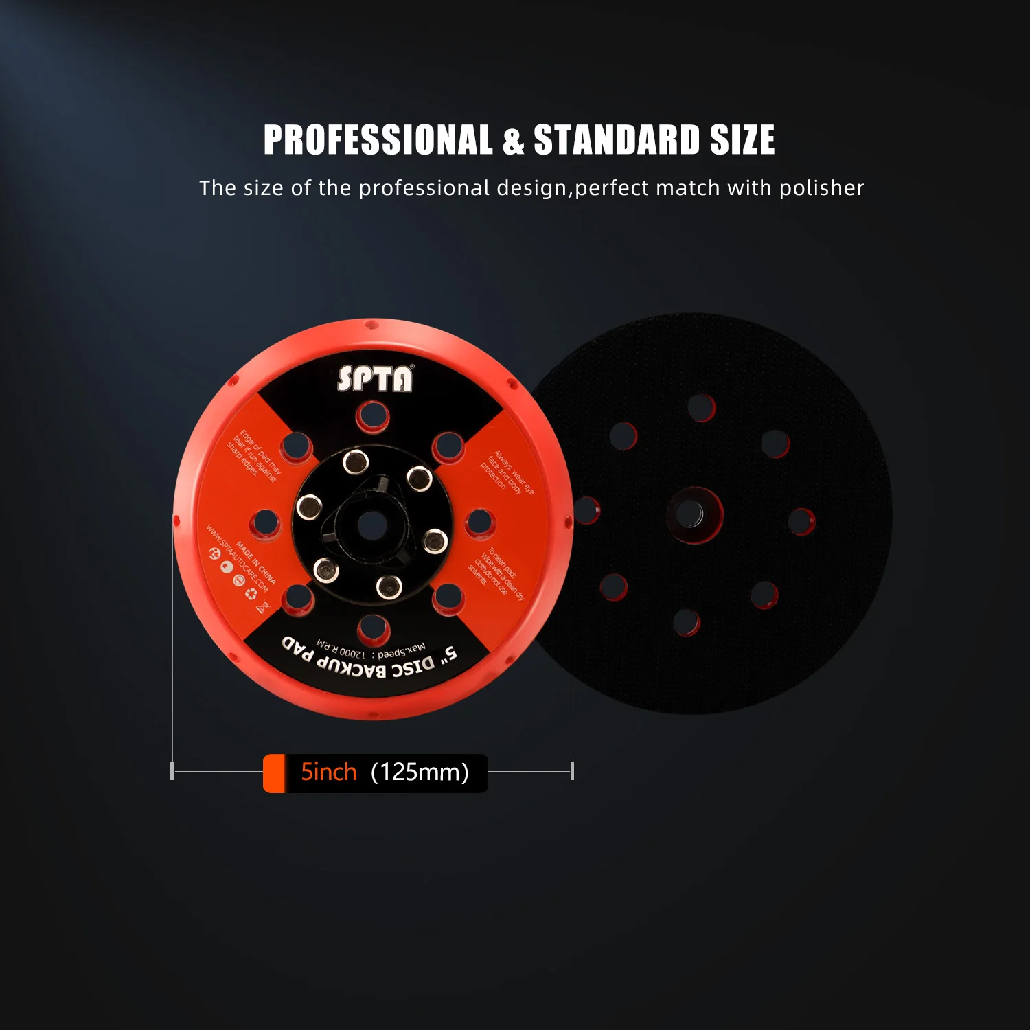 SPTA 5 inch 6 inch Backing Plate Hook and Loop with Heat Emission Holes for Dual Action DA Polisher 125mm 150mm