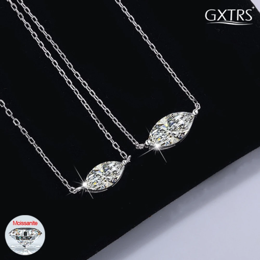 

GXTRS 1/2CT Marquise Cut Moissanite Necklaces For Women 100% S925 Silver Simple Diamond Pendant Chains Wedding Fine Jewelry GRA