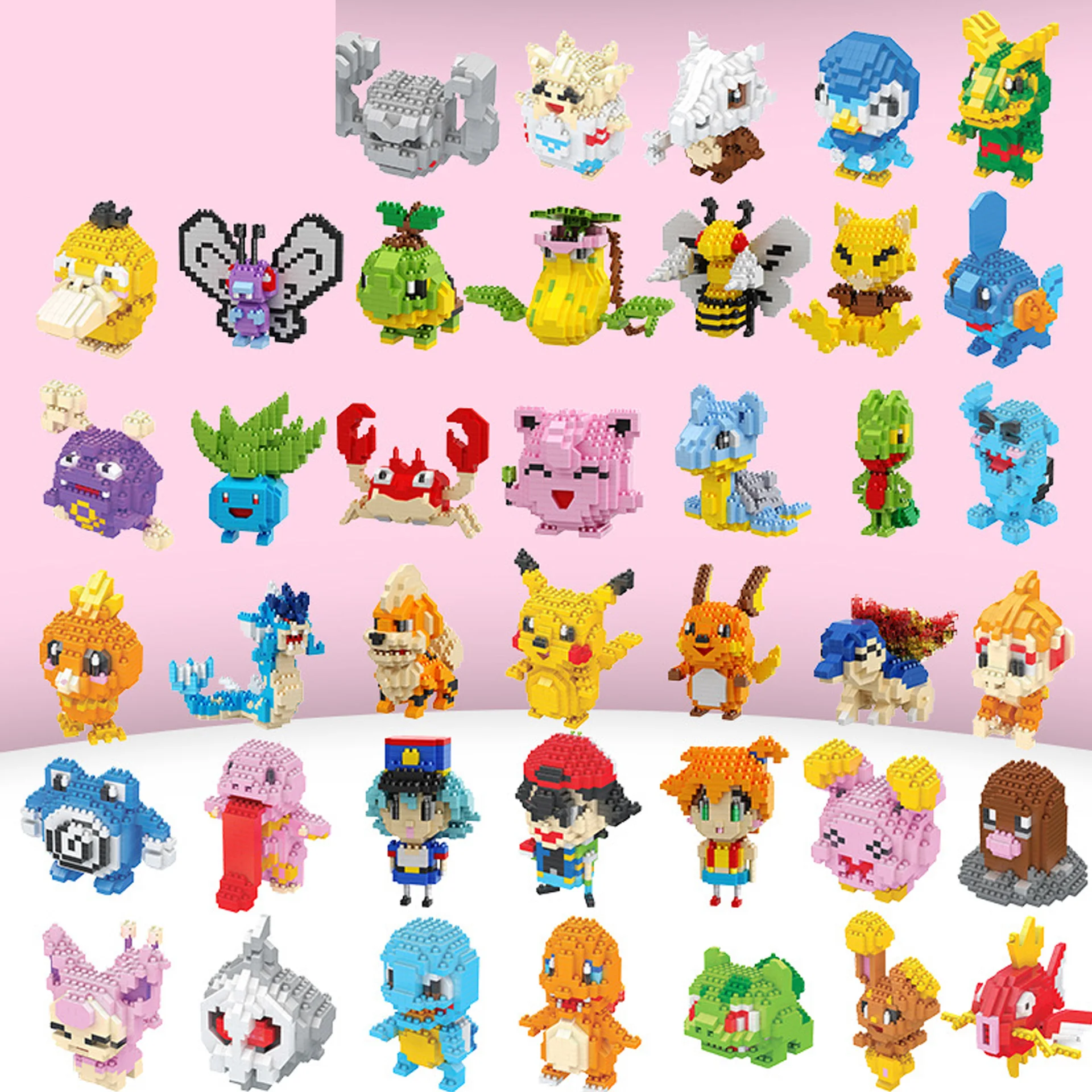 

Blocks Small Cartoon Mini Building Block Pikachu Charizard Eevee Mewtwo Anime Assemble Action Pokemon Model Dolls Toys