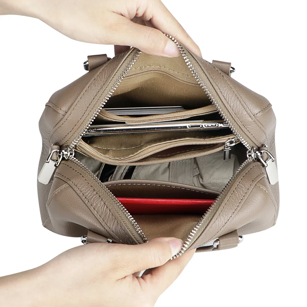 Royal Bagger Bolso retro para mujer, bolsos de hombro tipo bandolera de cuero genuino, bolso con asa superior con doble cremallera 3105