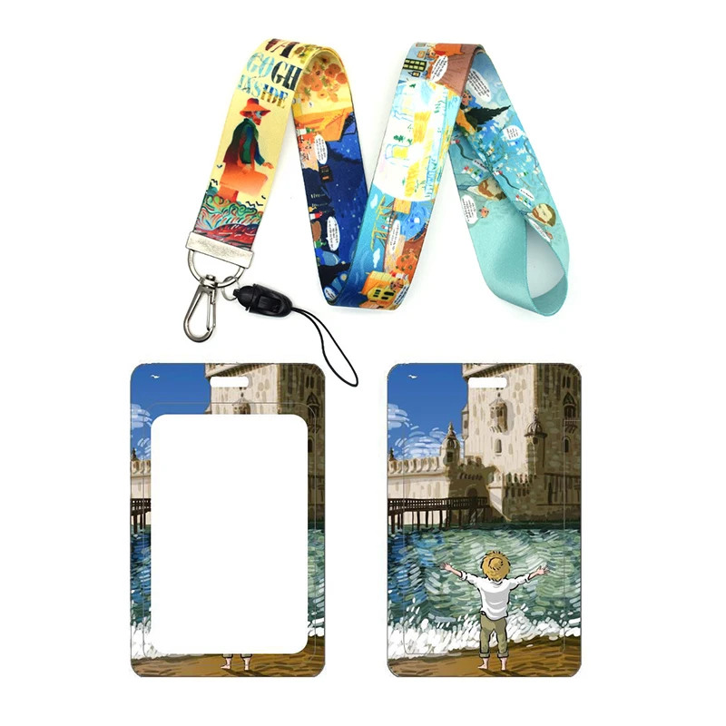 Wholesale Van Gogh Credential Holder Keychains Neck Lanyard For Pass Card Credit Card Holder Keychain Straps Phone ropes