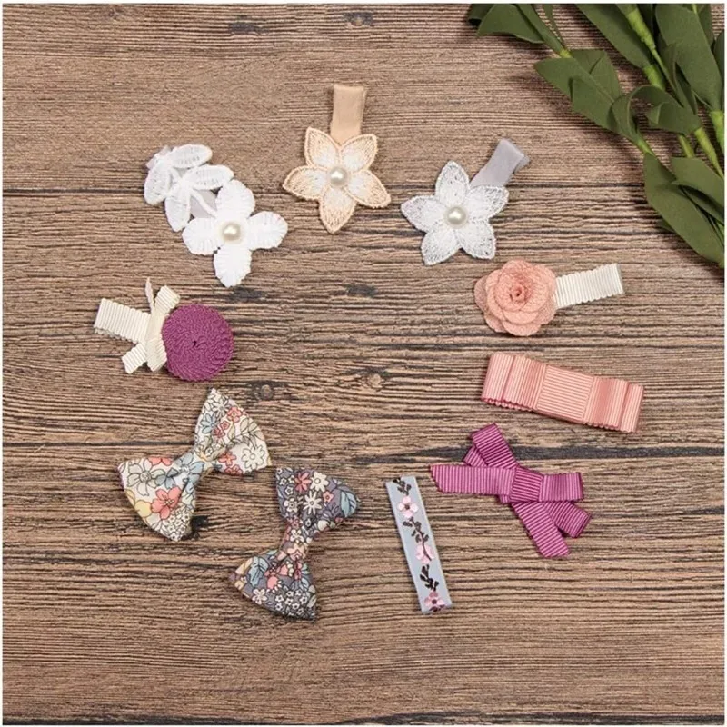 

NEW 10 Pcs AIMIYan Baby Girl Lace Flower Bow Hair Clip Set Lace Pearl Hair Clip Girl Flower Hair Clip Bow Children's Hair Clip