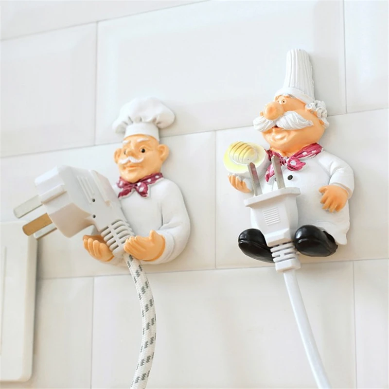 Cartoon Power Cord Storage Rack Chef Plug Hook Strong Adhesive Creative Finishing Bracket