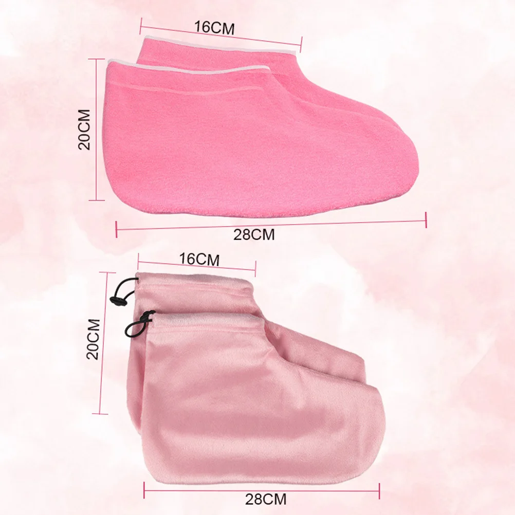 

2Pairs Paraffin Therapy Foot Hand Covers Wax Bath Gloves Pink Spa Wraps Moisturizing Heat Retention Kit Wax Foot Cover
