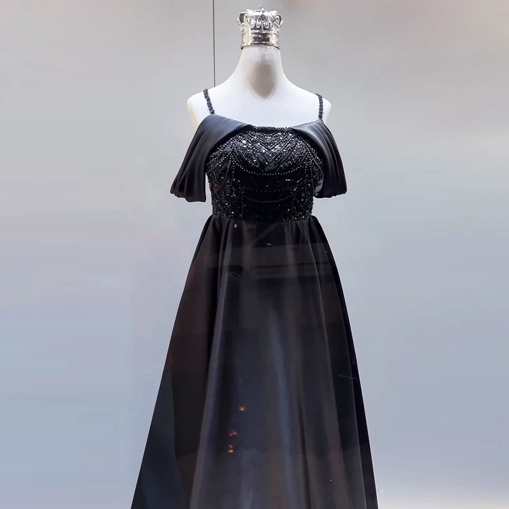 Vestido de noche elegante árabe con tirantes finos y perlas para mujer, vestidos largos formales de satén Aline para fiesta de graduación y boda, personalizados, 2024