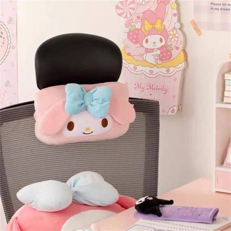 Cute Sanrio Car Plush Headrest Neck Pillow Car Seat Belt Cover Melody Kuromi Seat Belt Shoulder Pad Car Interior Decoration Gift