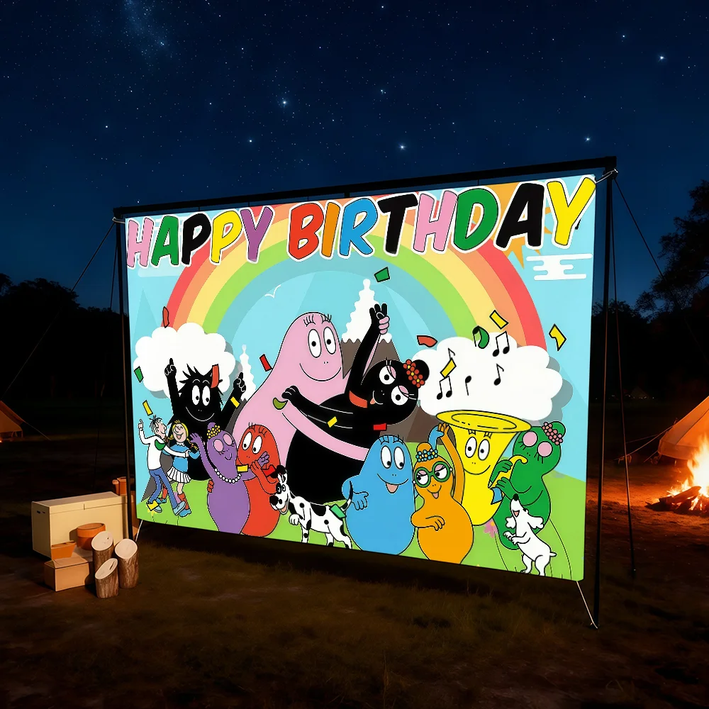 B-Barbapapa-ES Cartoon-Flagge für Zimmer, Wohnheim, Camping, Picknick, Kunststil, Garage, Bar, Wanddekoration, Banner