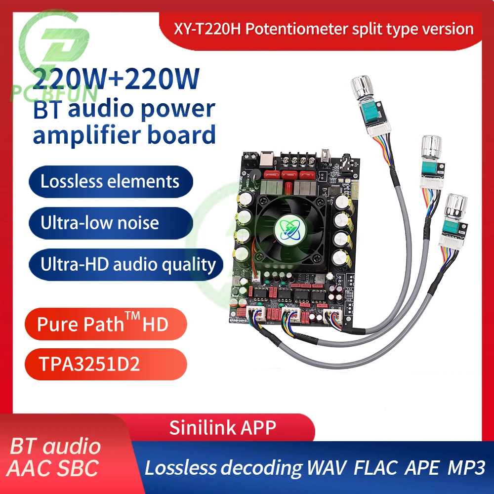 

XY-T220H 220W * 2 Fever Level Lossless BT Audio Amplifier Board Module Stereo High And Low Frequency Adjustment Tpa3251