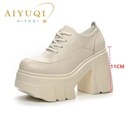 AIYUQI wysokie obcasy damskie 2024 nowe oryginalne skórzane sznurowane modne buty damskie 11cm obcasy platformy buty wiosenne damskie