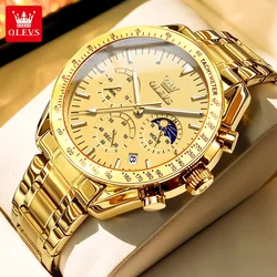 Olevs 3618 watch men luxury moon phases gold watch waterproof luminous stainless steel business men's quartz watch Mens Watc