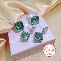 New Hot Selling Sea Blue Square Earrings Fashion Light Luxury Red Diamond Set All-in-one Design S925 Silver Women's Jewelry