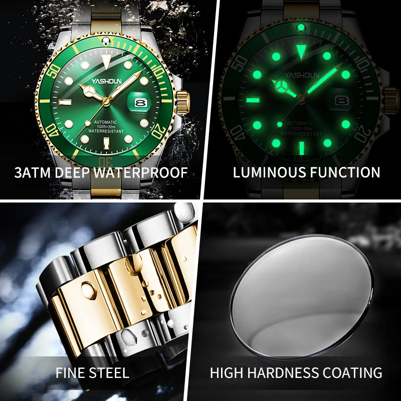 YASHIDUN トップブランド メンズ 自動巻き腕時計 機械式腕時計 防水 ステンレススチール製 スポーツ クラシック 男性用