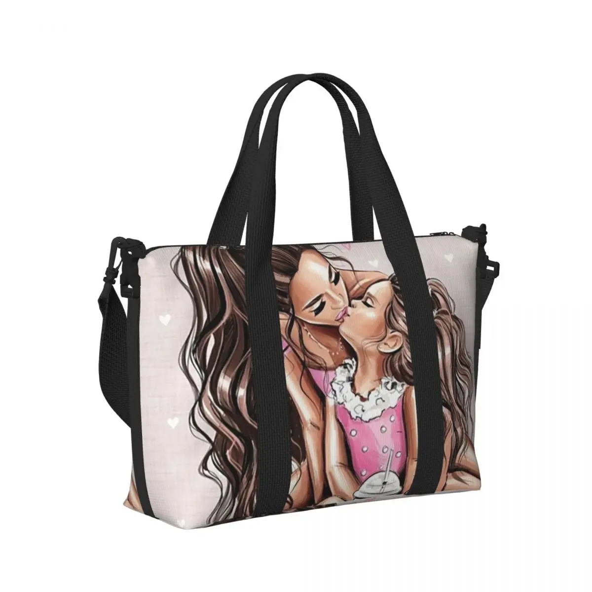 

Cute Cartoon Super Mama Print Beach Travel Bag Large Capacity Tote Bags for Gym Yoga Women Shopping Duffle Shoulder Bag