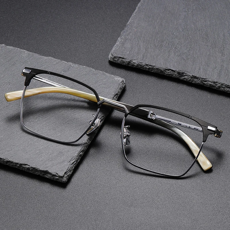 

Luxury Horn Titanium Eyeglasses Frame Business Full Frame Pure Titanium Handmade Designer Retro Square Glasses Frames Men