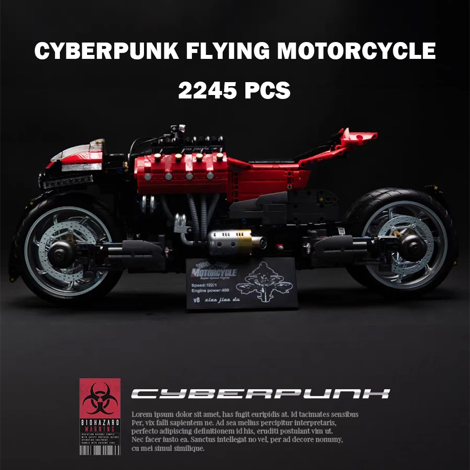 MOC City Cyberpunk Lazarethed Flying Motorcycle Model Building Blocks Bricks Technical Super Motorbike Garage Toys for Kids Gift