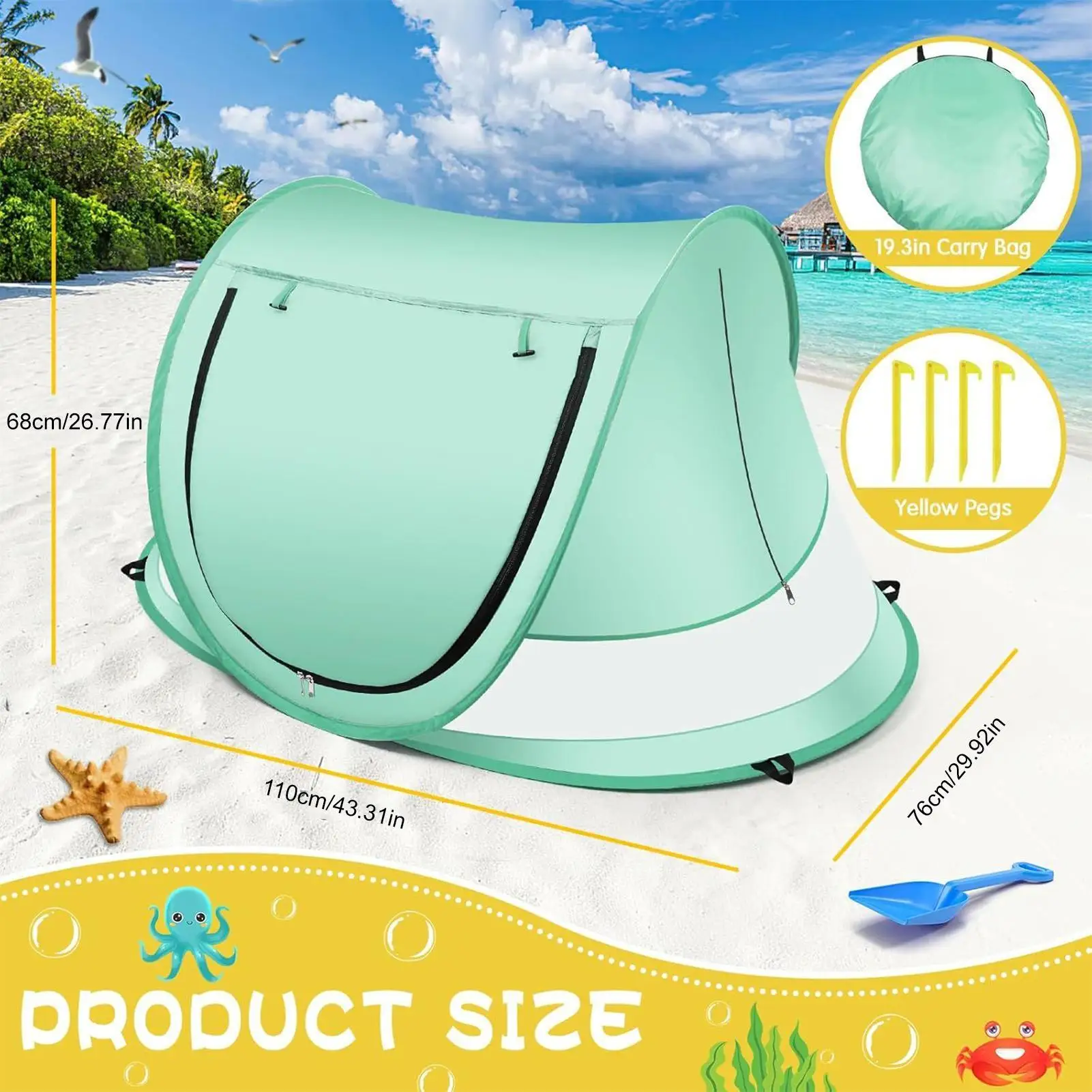 Toddler Beach Tent Outdoor Baby Shade UV Resistant Folding Baby Pop-Up Dome Tent For Vacation Camping Pool Beach Travel Backyard view 6