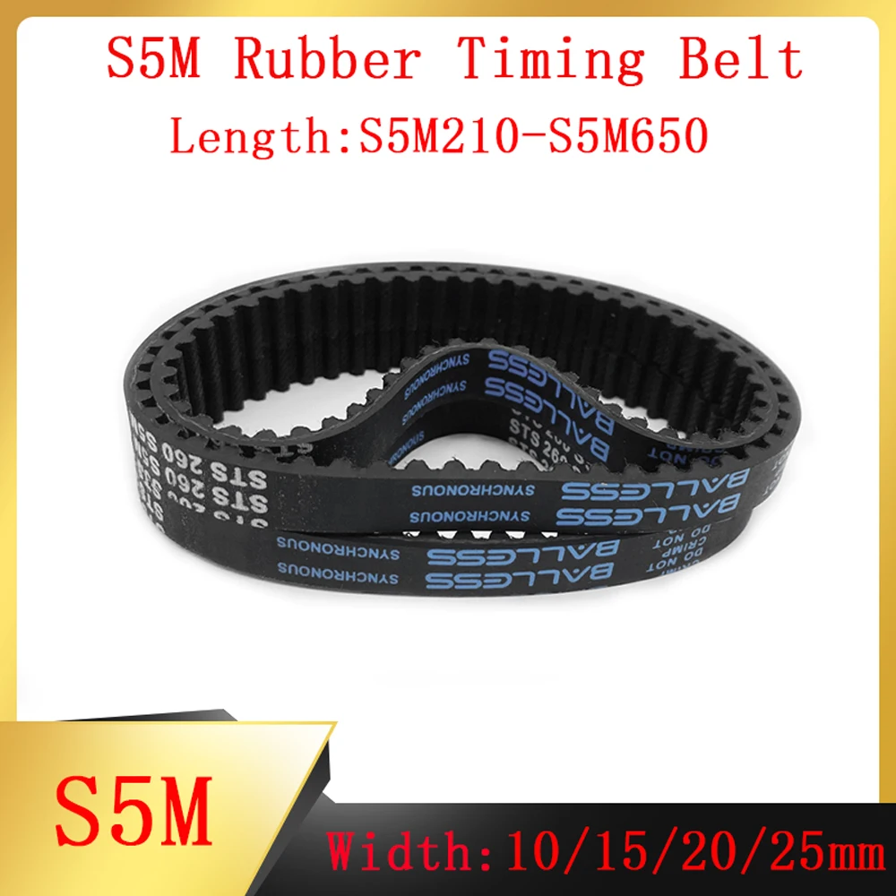 Semicircular Arc Tooth S5M Closed-loop Synchronous Belt Rubber Timing Belt Length S5M210~S5M650 Width=10/15/20/25mm Pitch 5mm