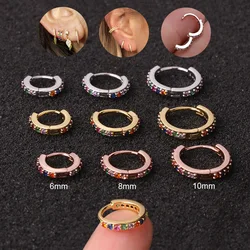 2Pcs 5-12mm Multicolor Cz Small Huggies Hoop Earrings For Women /Girls Ear Cartilage Tragus Helix Piercing Tiny Rings Jewelry