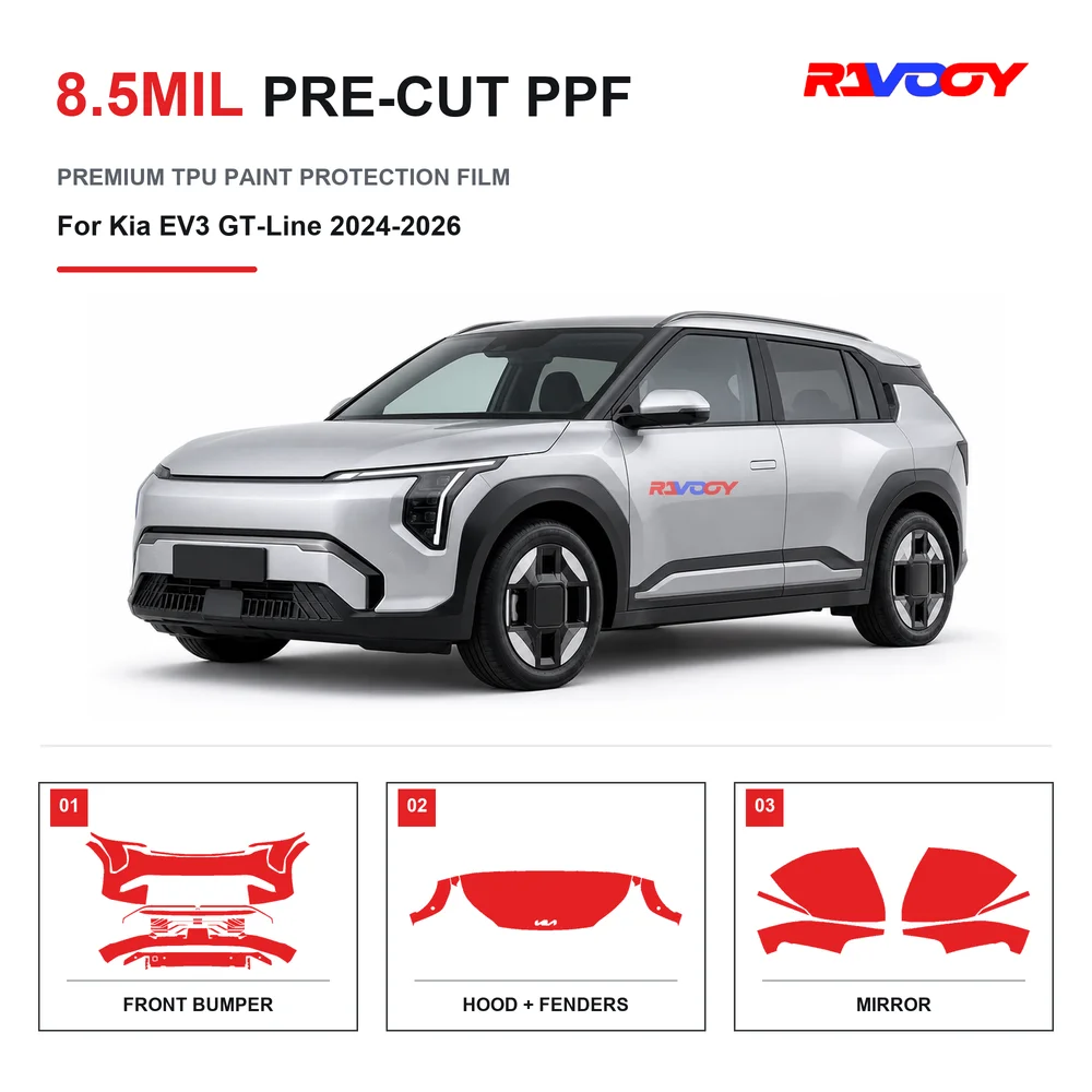 Precut PPF For Kia EV3 GT-Line 2024-2026 8.5mil TPU Clear Paint Protection Film Self Healing Hydrophobic UV Stone Chip Guard