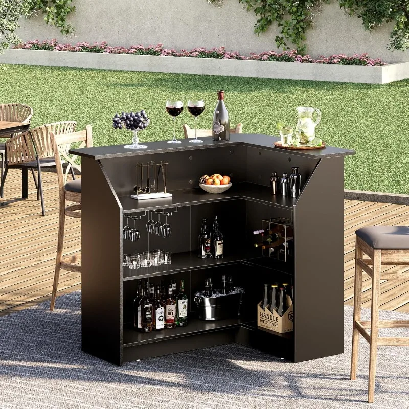 Mueble de bar negro, mini mueble de bar doméstico de 4 niveles con estante para copas