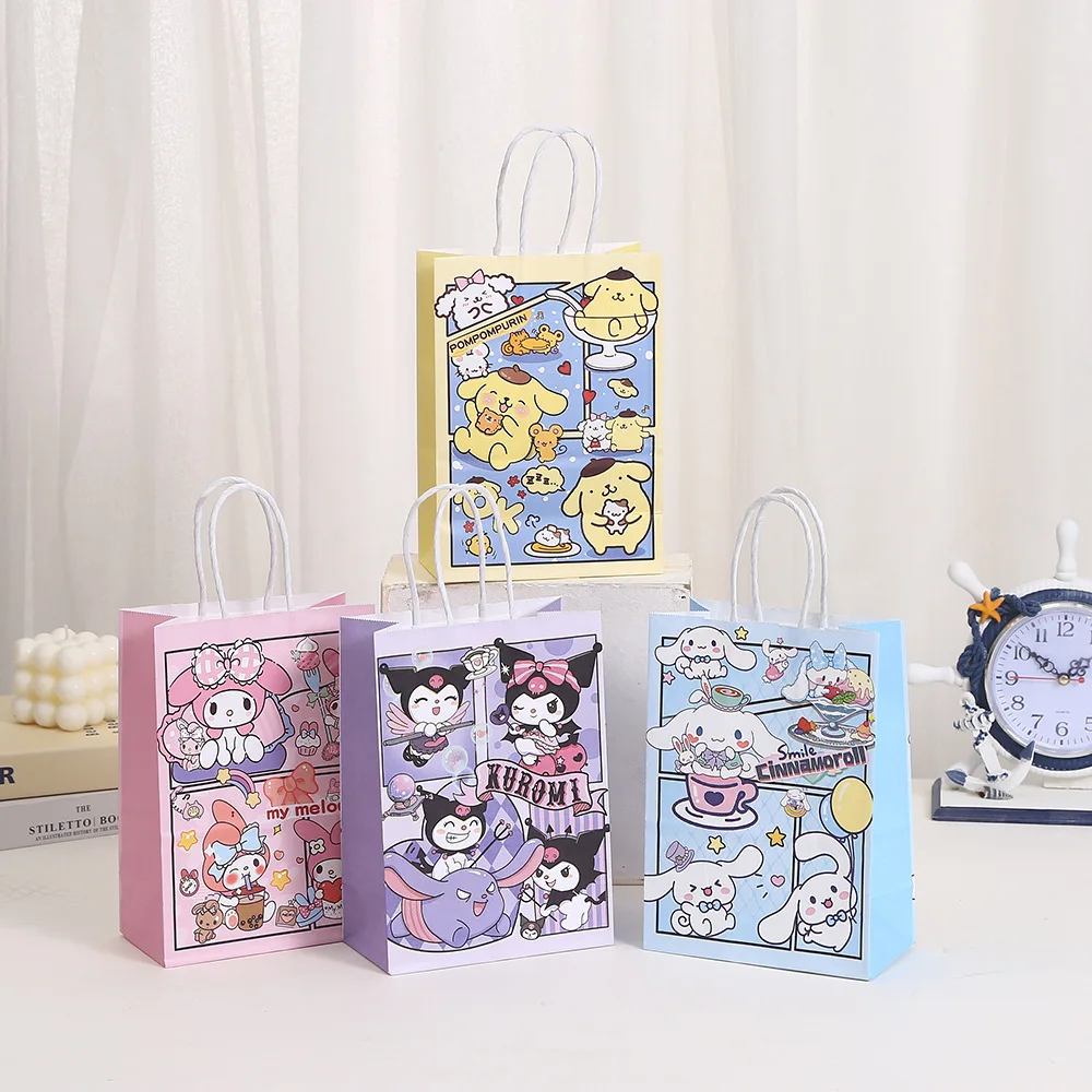 

10Pcs Sanrio Cinnamoroll Kraft Paper Gift Bag Anime Hello Kitty Kuromi Child Party Birthday Seal Gift Packing Treat Bag Supplies