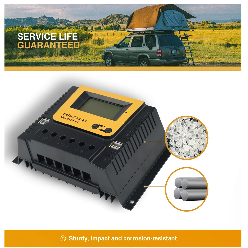 Solar Controller Régulateur de panneau solaire 12V, contrôleur connecté, batteries lithium-fer/plomb-acide/li-ion Lifepo4 12V/24V 10A 20A 30A 40A 50A 60A