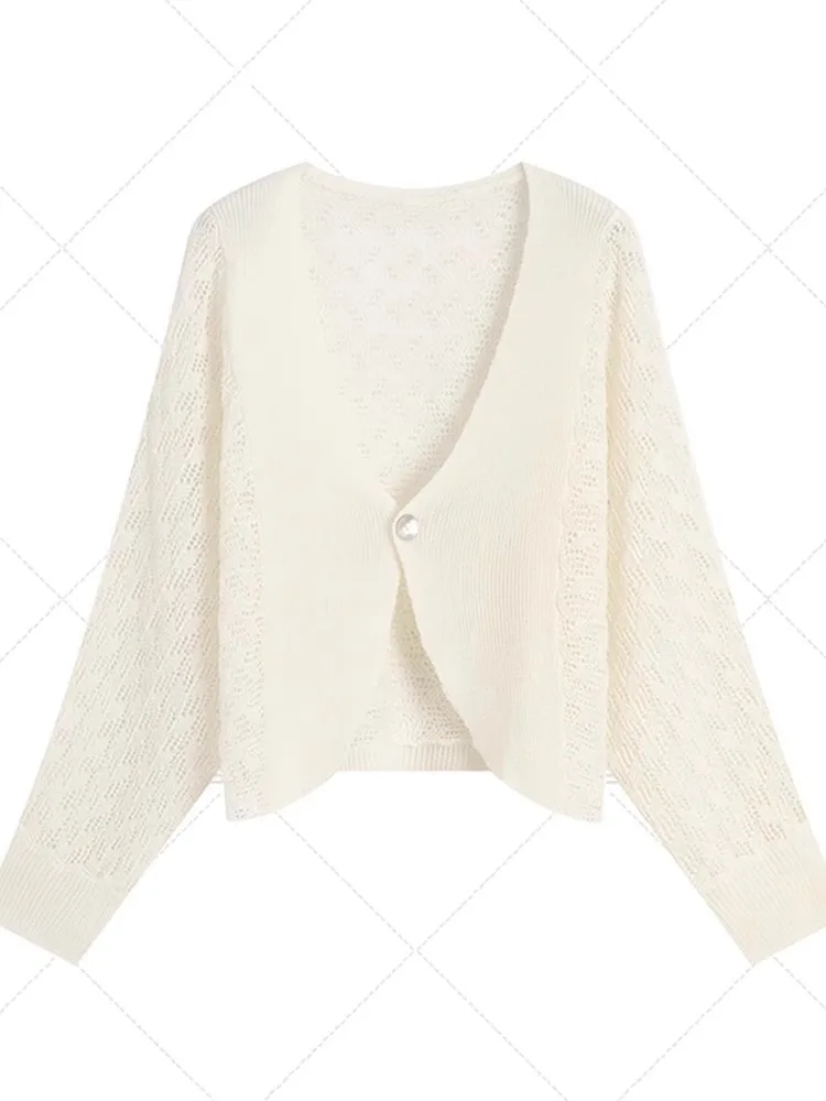 Laid-ba Sle Color Long Sve Защита от солнца irt V-ne Дизайн на пуговицах Простой модный повседневный топ