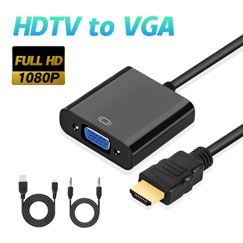 Full HD HDMI-compatible to VGA Adapter Cable With Audio Power Port Converter Apply to PS4 Xbox PC Laptop HDTV Projector Monitor