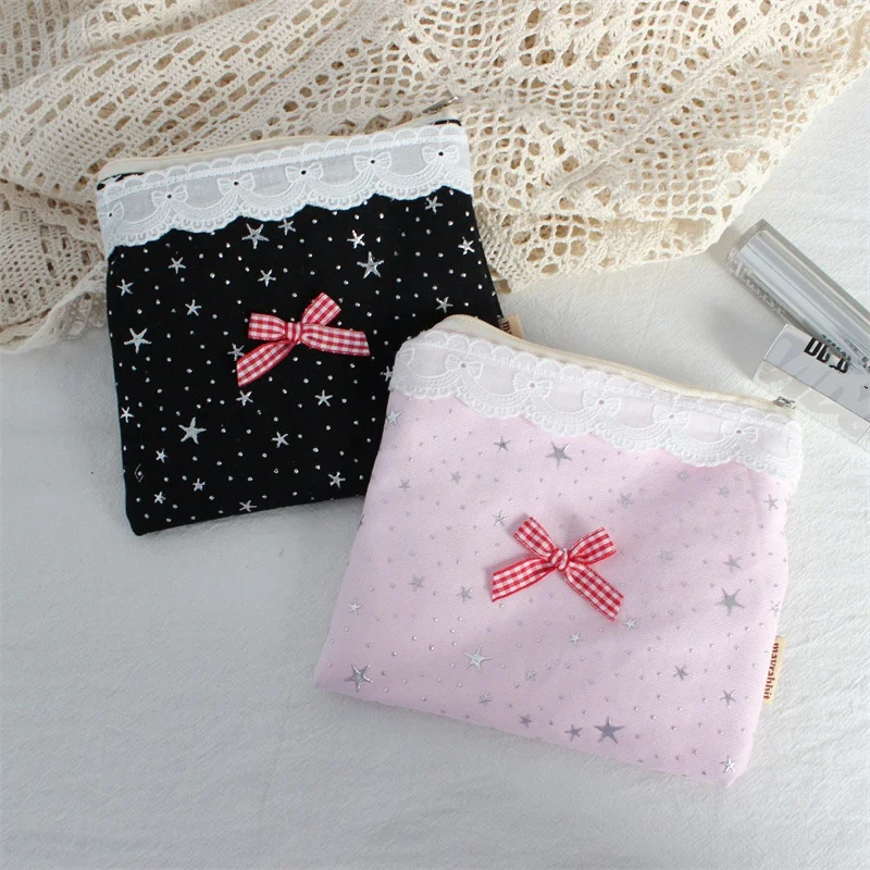 Star bow coin purse, lipstick, headphones, jewelry storage bag, mini portable makeup bag