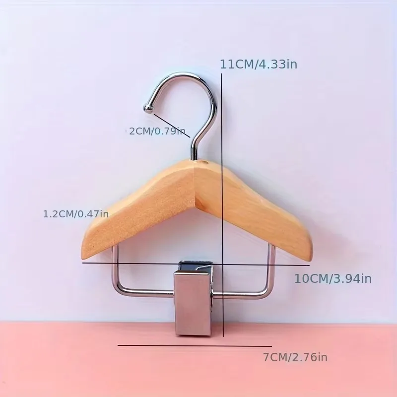2pcs Mini Wooden Doll Clothes Hangers with Clips Metal Hook for Doll Garment Display Storage - view 2