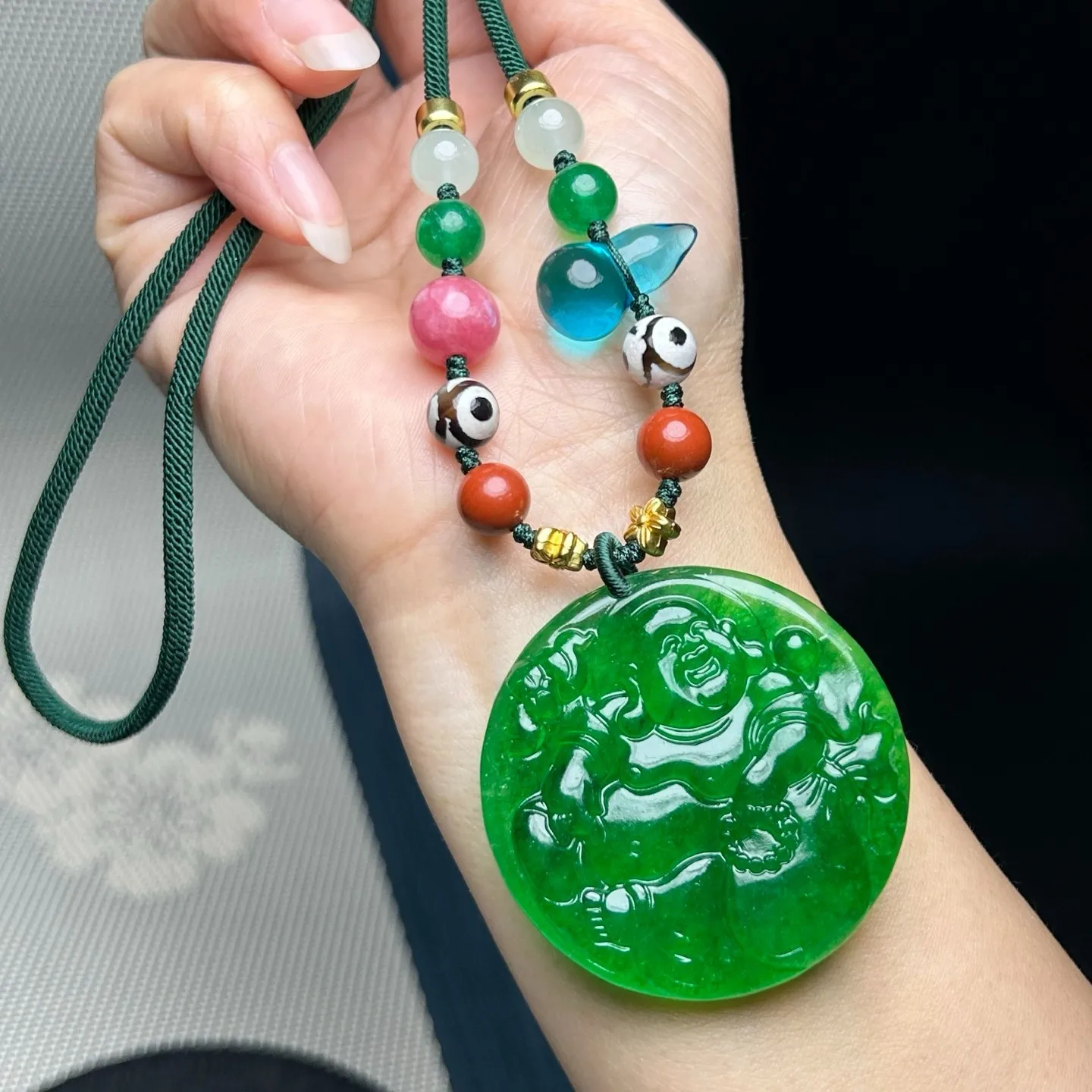 Nature ice Burmese Jade Jadeite carved Buddha lucky amulet Pendant&Necklaces
