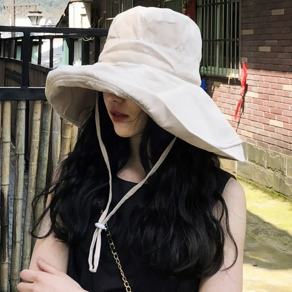 Spring Summer Large Brim Bucket Hat Portable Anti-UV Sun Hat Foldable Panama Hat Women Men