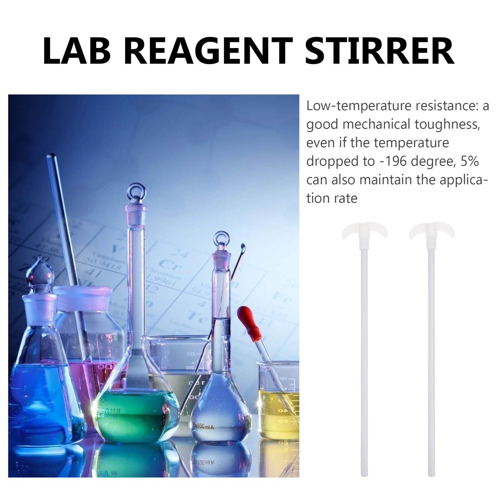Varilla agitadora práctica de paleta de PTFE, herramienta de barra de resistencia al ácido, suministro de laboratorio alcalino, mezclador de resina
