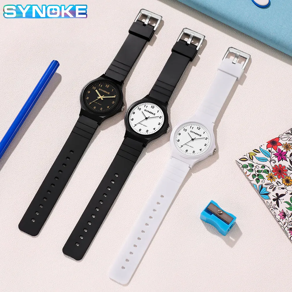 SYNOKE-relojes de cuarzo para mujer, reloj de pulsera de estilo minimalista, resistente al agua, color blanco y negro