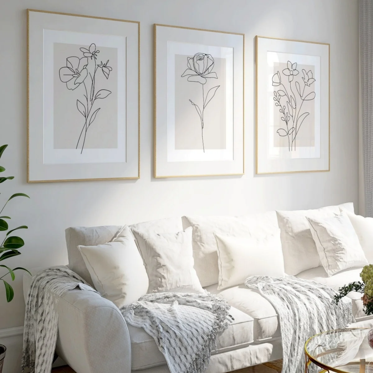 1/3pcs Neutral Beige Floral Line Canvas Prints Poster Modern Minimalism Botanical Abstract Art Print Wall Art Home Decor Poster
