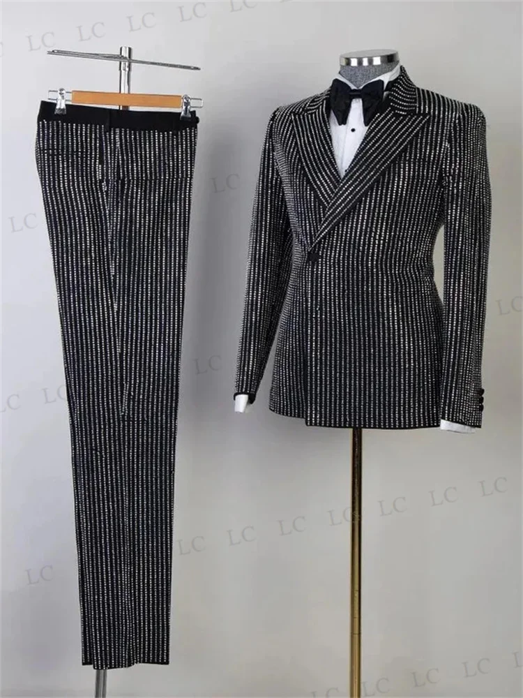 Men Suits 2 Pieces Blazer Pants One Button Peaked Lapel Party Uniform Best Man Slim Formal Prom Wedding Groom Plus Size Tailored