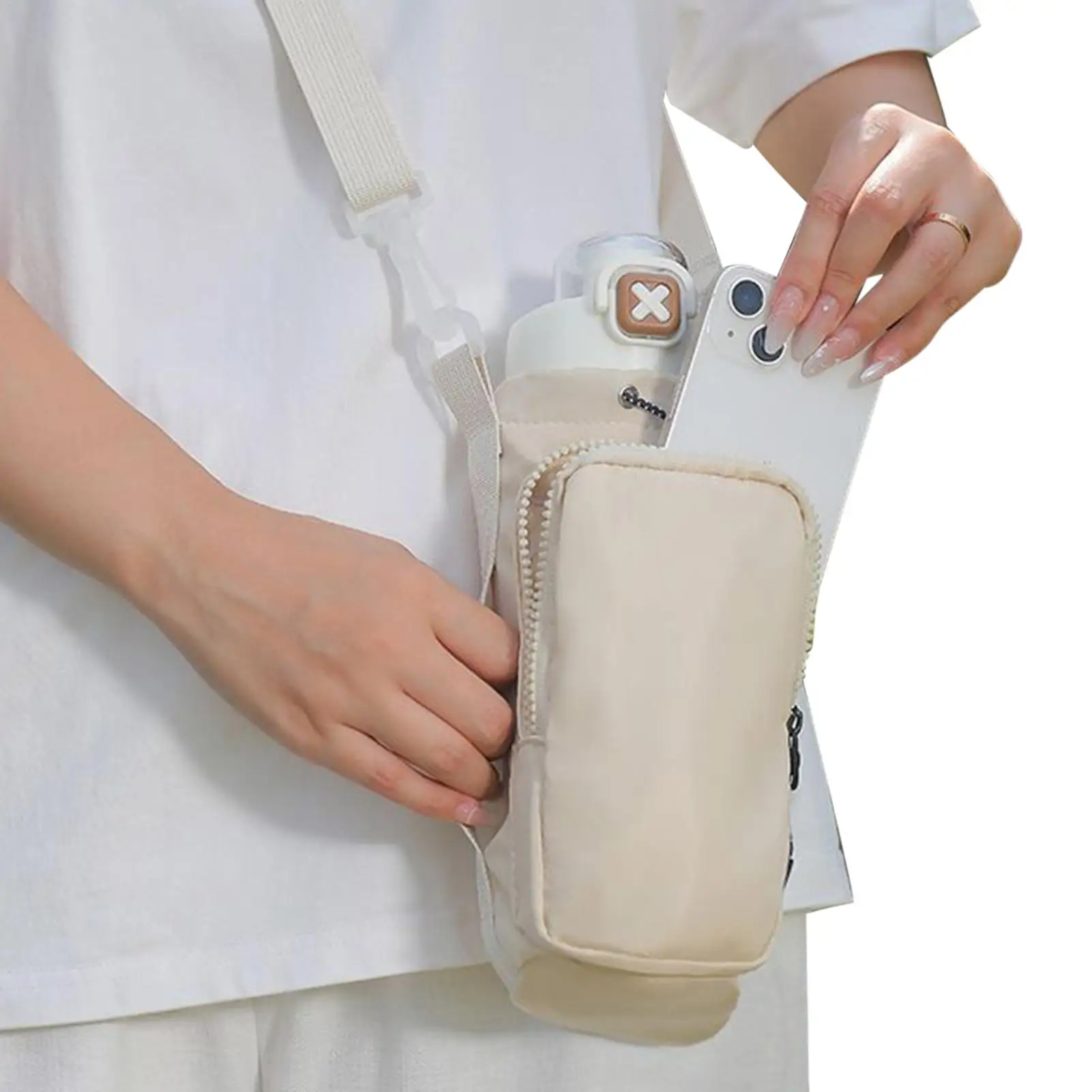 

Water Bottle Carrier Bag Large Insulated Drawstring Pouch Holder with Strap for Outdoor Travel Camping Hiking