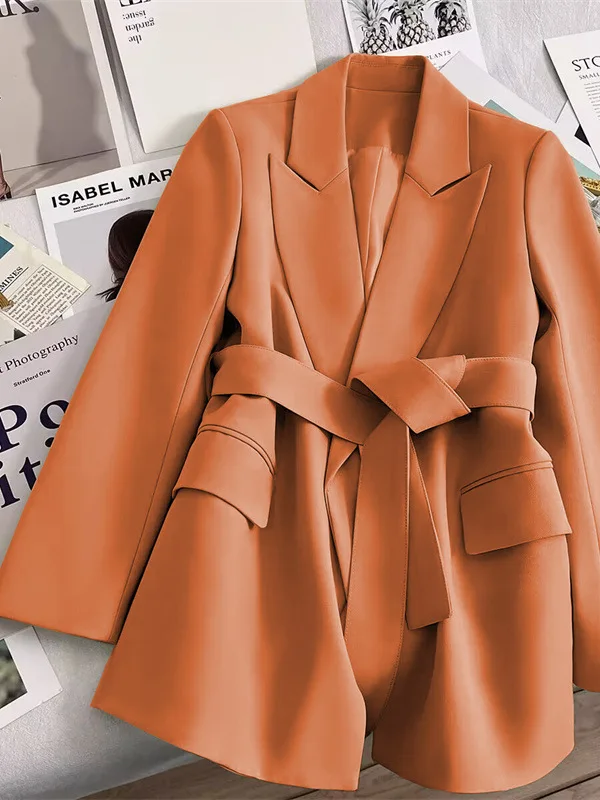 

Утягивающий однотонный костюм с поясом Jaet, женская модная верхняя одежда, свободный крой с тонким поясом, длинное пальто Sve ort