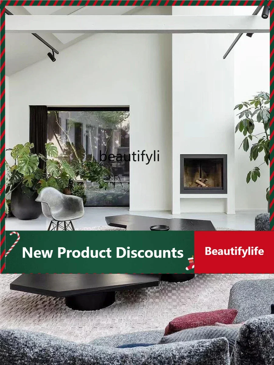 

C78 Lrregular Black Special-shaped Solid Wood Coffee Table Light Luxury Living Room Rhombus Minimalist Coffee Table Retro Style