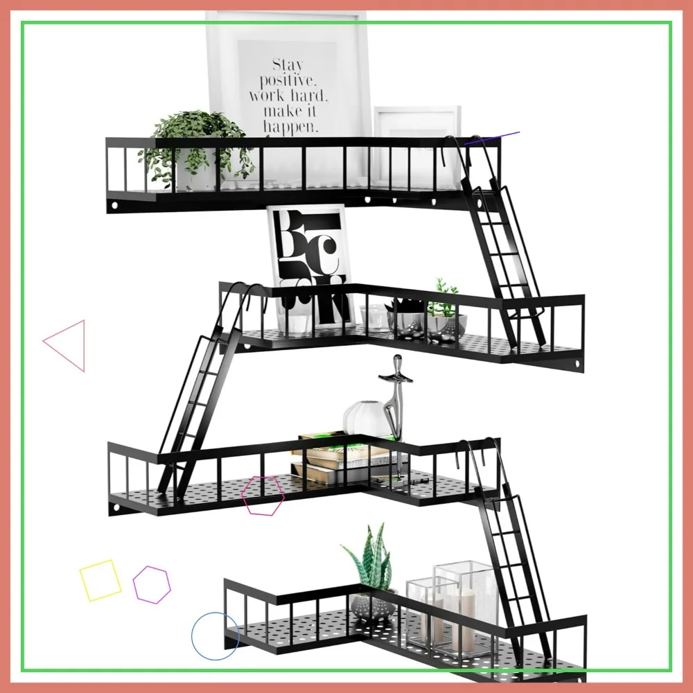 

Современная настенная полка в городском стиле, 4-ярусные черные угловые полки для демонстрации мелочей и домашнего декора в ванной и гостиной